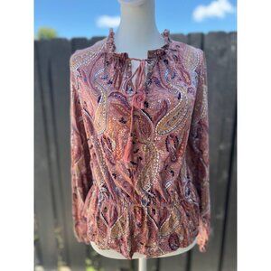 NWT Stitch Fix stretchy cotton patterned western style blouse MEDIUM